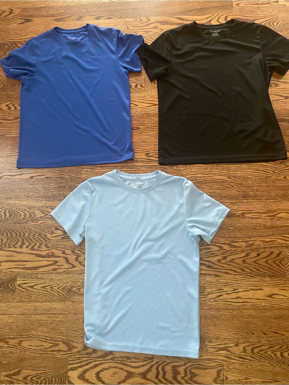 Large Kids Short Sleeve Performance Tees- Black, Royal Blue & Light Blue